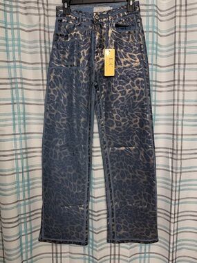 Lauren Conrad Navy Leopard Print Straight Jeans